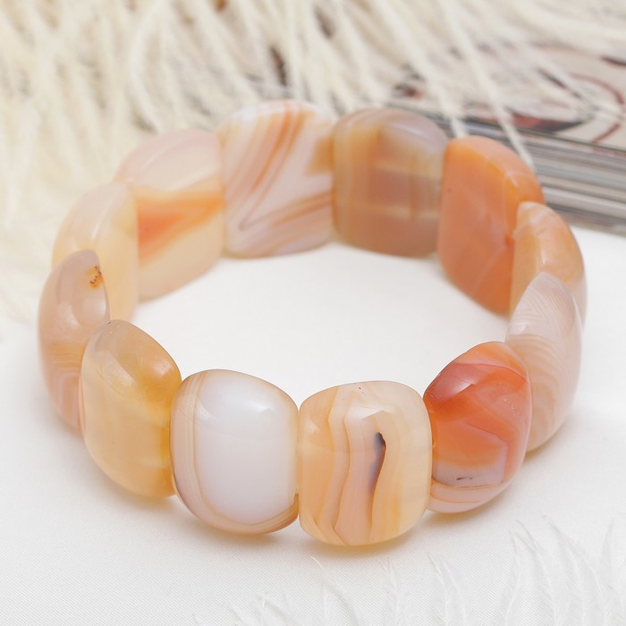 Браслет прямоугольник закругленный "Агат", цвет коричневый