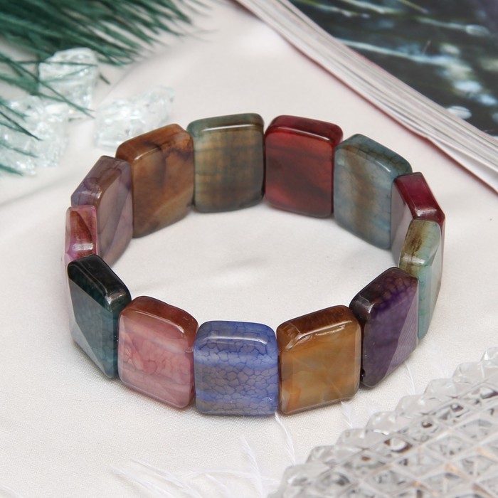 Браслет квадрат макси, гранёный "Агат цветной"