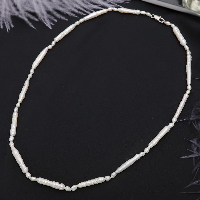 Бусы "Жемчуг речной" трубочки, цвет белый, 45см