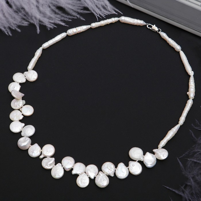 Колье "Жемчуг речной" бабочка, цвет белый, 45 см