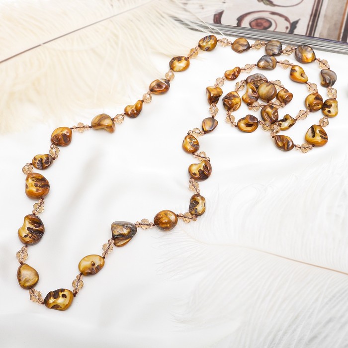 Бусы "Ракушка с хрусталём" цвет коричневый, 120см