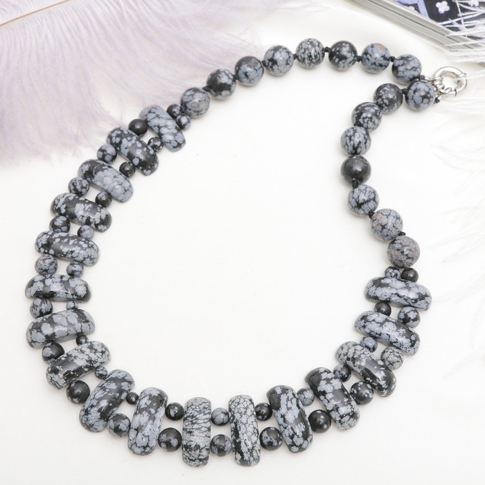 Колье пластина через шар "Обсидиан", 50см