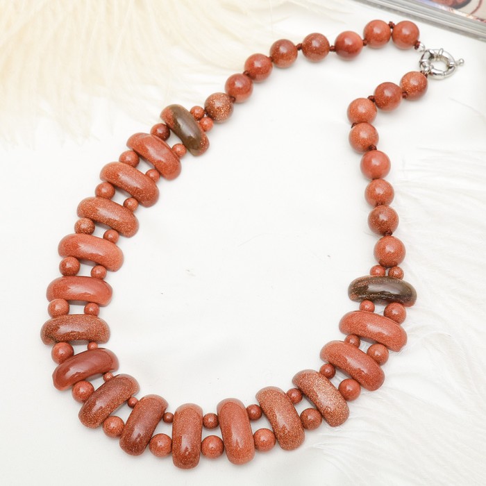 Колье пластина через шар "Авантюрин коричневый", 50см