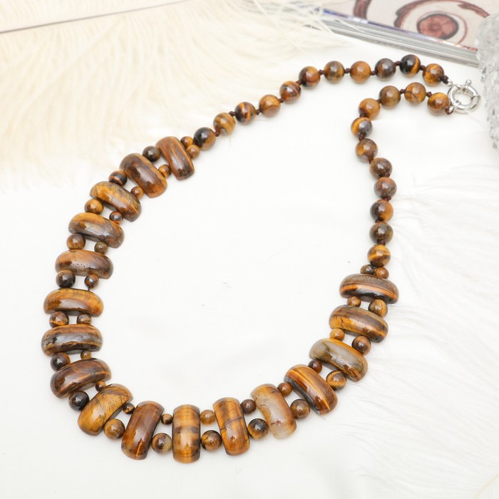 Колье пластина через шар "Тигровый глаз", 50см