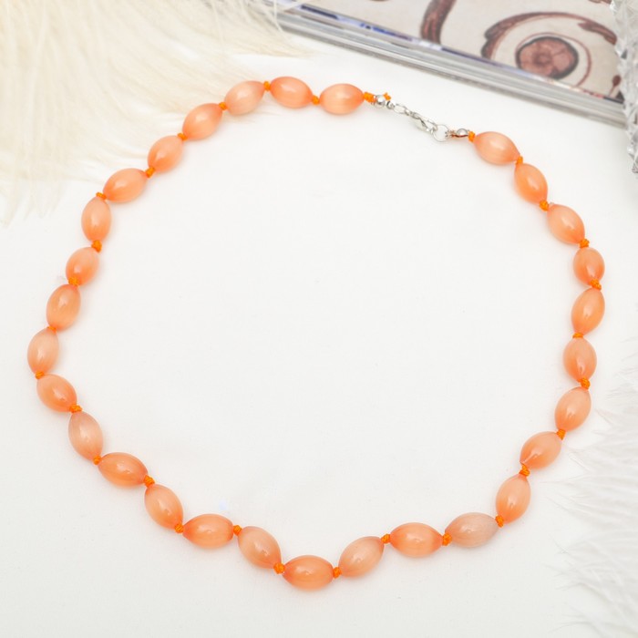 Бусы "Кошачий глаз" рис крупный, цвет оранжевый, 50см