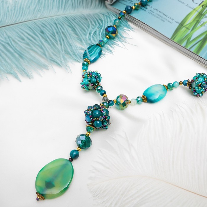 Кулон тайна востока "Агат зеленый+хризопраз", 60см