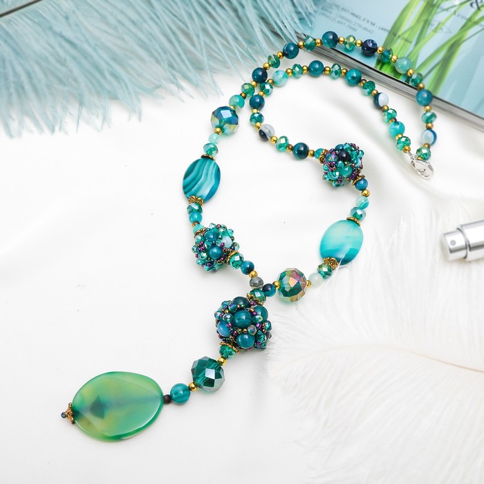 Кулон тайна востока "Агат зеленый+хризопраз", 60см