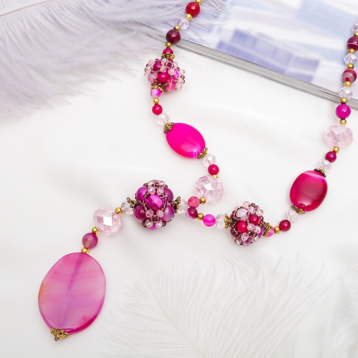 Кулон тайна востока "Агат" цвет малиновый, 70см