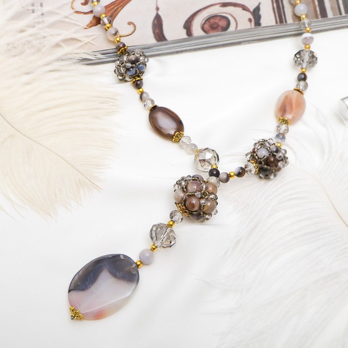 Кулон тайна востока "Агат", цвет серый, 60см