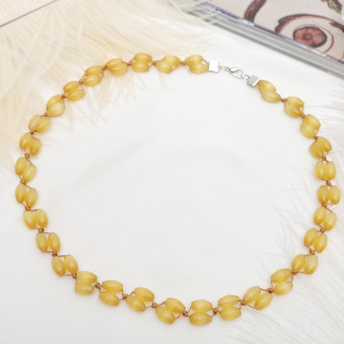 Бусы "Кошачий глаз" рис плетеный, цвет жёлтый, 45см