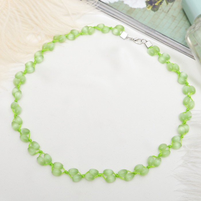 Бусы "Кошачий глаз" рис плетеный, цвет светло-зелёный, 45см