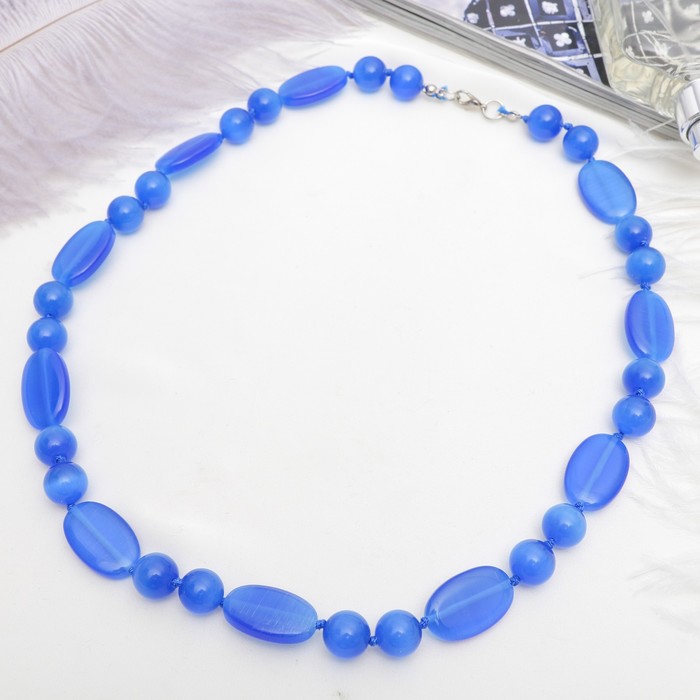 Бусы "Кошачий глаз" овал через два шара, цвет синий. 60см