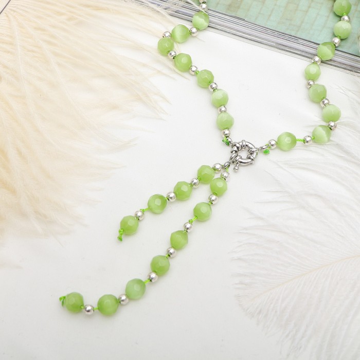 Бусы "Кошачий глаз" галстук, шар №8 гранёный, цвет зелёный, 50см