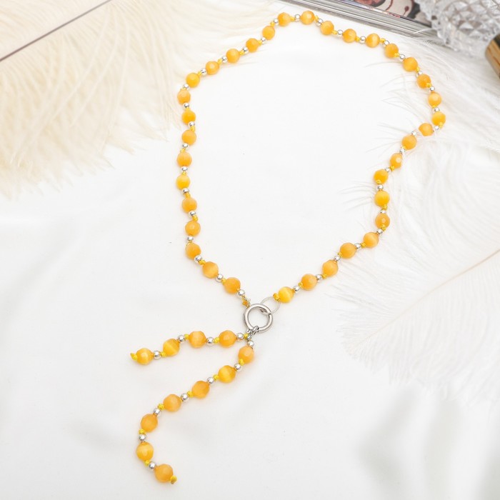 Бусы "Кошачий глаз" галстук, шар №8 гранёный, цвет жёлтый, 50см