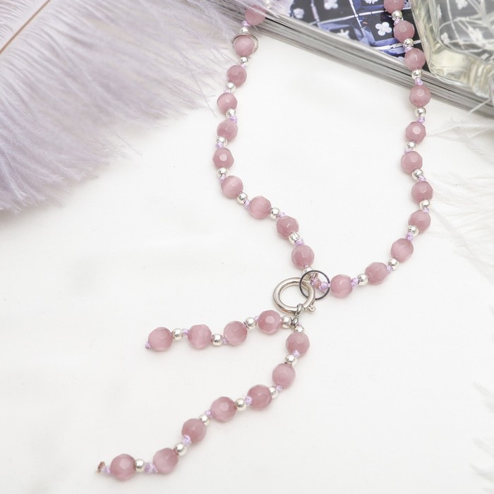 Бусы "Кошачий глаз" галстук, шар №8 гранёный, цвет сливовый, 50см