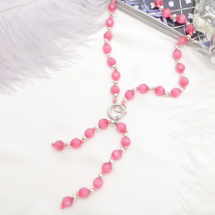 Бусы "Кошачий глаз" галстук, шар №8 гранёный, цвет ярко-розовый, 50см