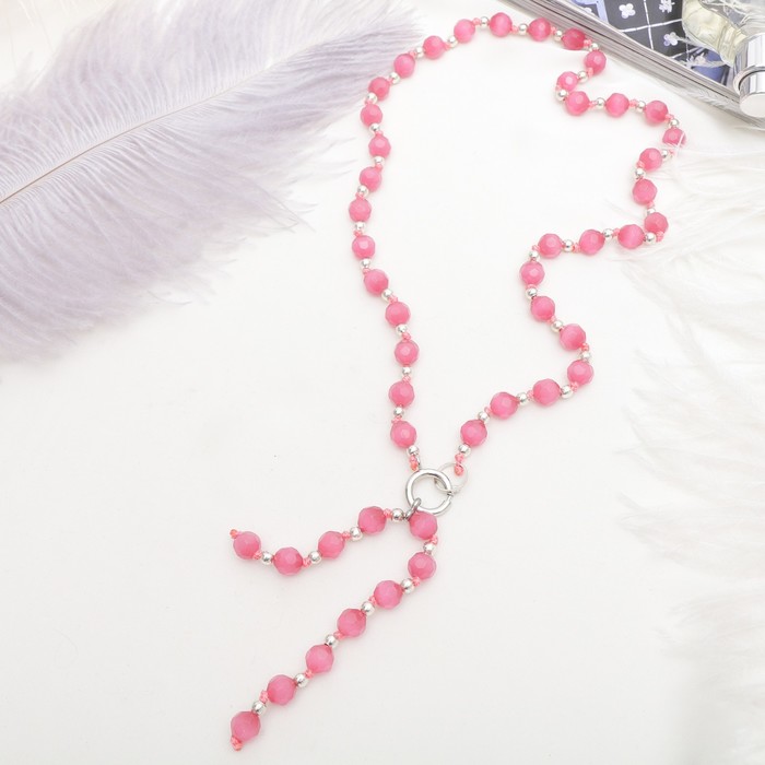 Бусы "Кошачий глаз" галстук, шар №8 гранёный, цвет ярко-розовый, 50см