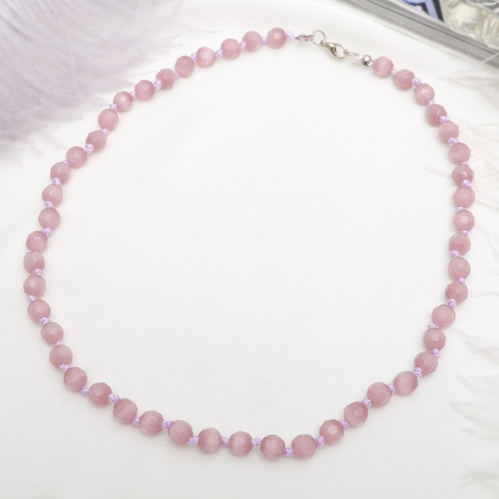 Бусы "Кошачий глаз" шар №8 гранёный, через узел, цвет сиреневый, 50см