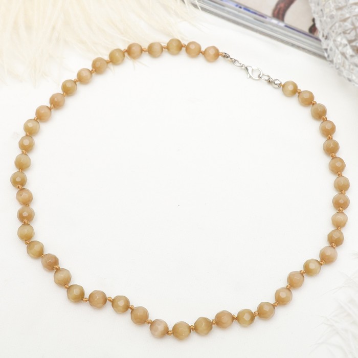 Бусы "Кошачий глаз" шар №8 гранёный, через узел, цвет коричневый, 50см