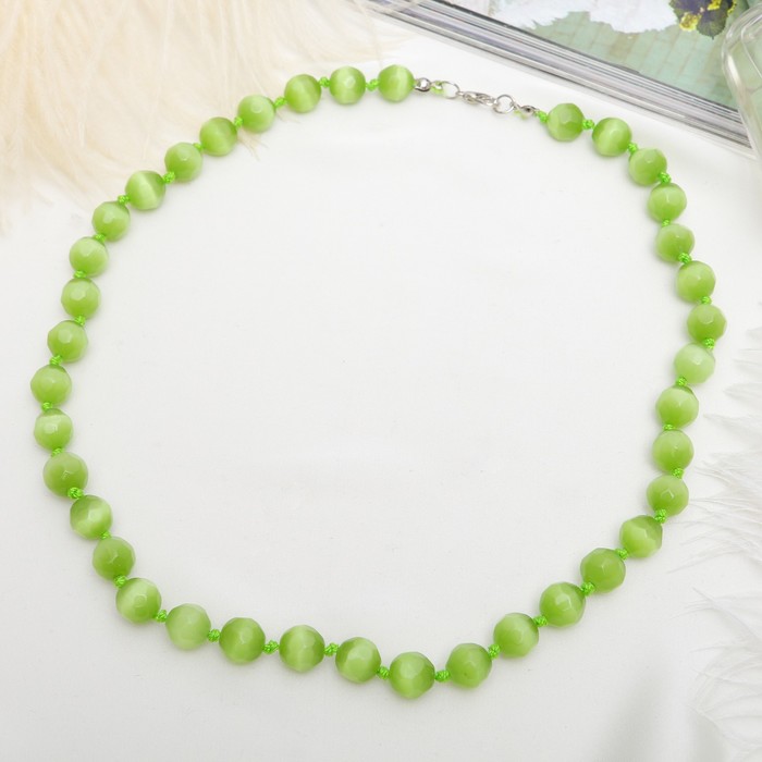 Бусы "Кошачий глаз" шар №10, гранёный, через узел, цвет зелёный, 50см