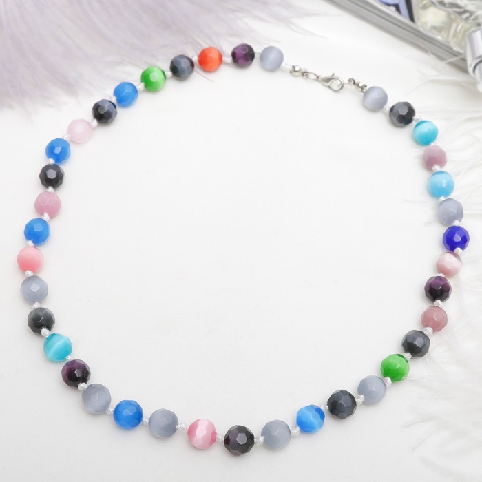 Бусы "Кошачий глаз" шар №10, гранёный, через узел, цветные, 50см