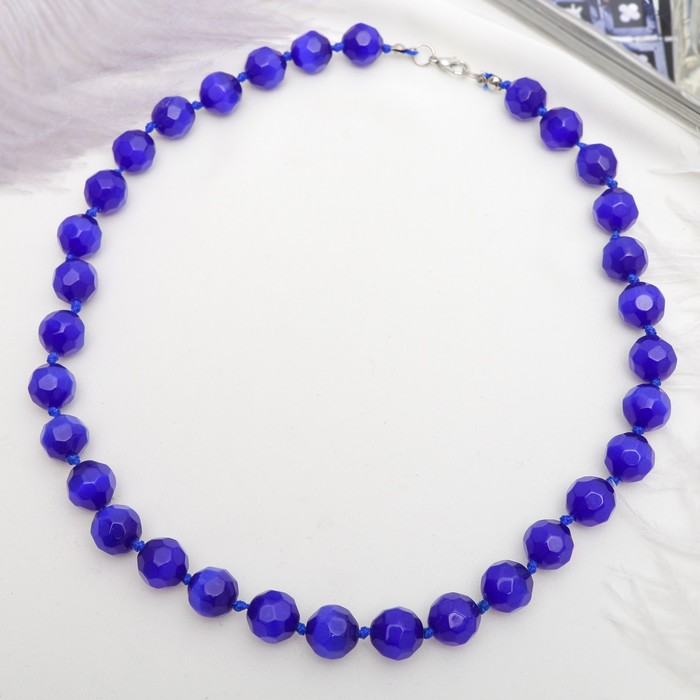 Бусы "Кошачий глаз" шар №12 гранёный, через узел, цвет тёмно-синий, 50см