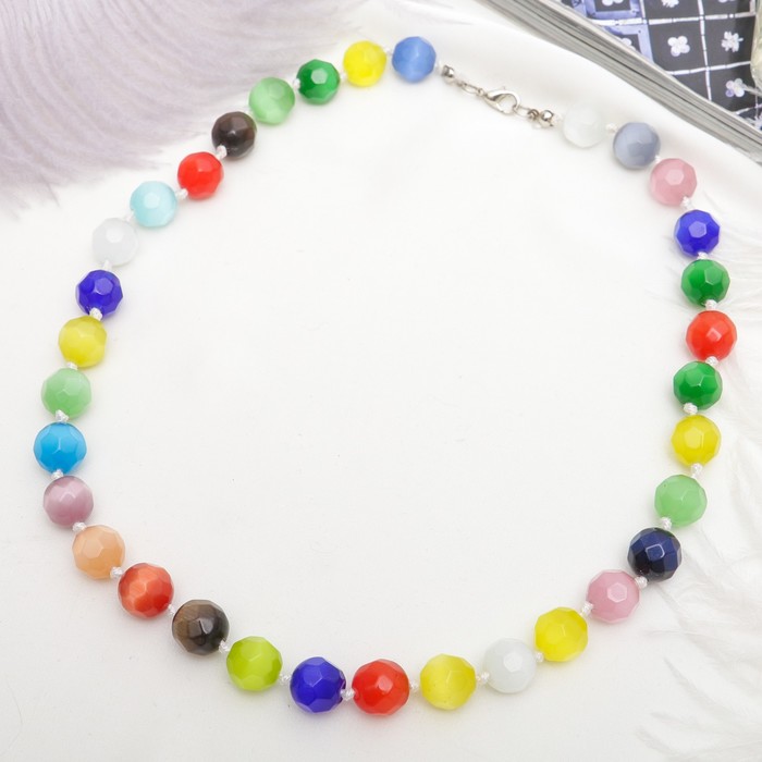 Бусы "Кошачий глаз" шар №12 гранёный, через узел, цвет разноцветный, 50см