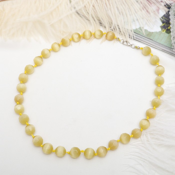 Бусы "Кошачий глаз" шар №12 гранёный, через узел, цвет золотой, 50см