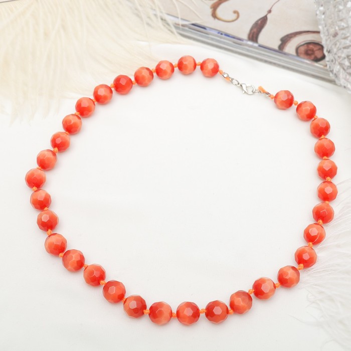 Бусы "Кошачий глаз" шар №12 гранёный, через узел, цвет оранжевый, 50см