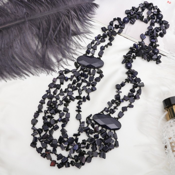 Бусы 6 рядов через овал "Авантюрин синий", 70см