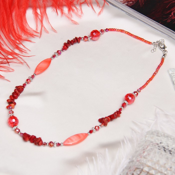 Колье перламутр с крошкой через хрусталик "Коралл", 45см