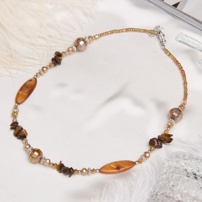 Колье перламутр с крошкой через хрусталик "Тигровый глаз", 45см