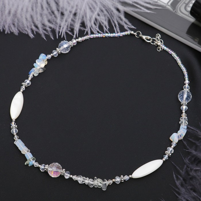 Колье перламутр с крошкой через хрусталик "Лунный камень", 45см