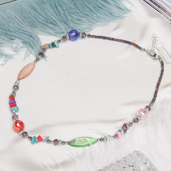 Колье перламутр с крошкой через хрусталик "МИКС камней", 45см