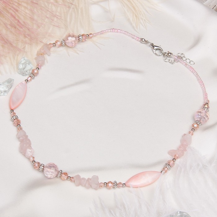 Колье перламутр с крошкой через хрусталик "Розовый кварц", 45см