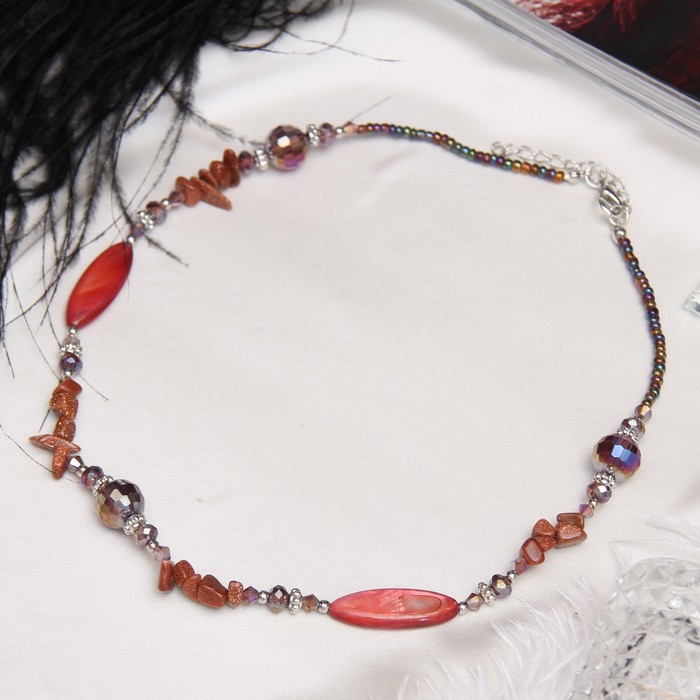 Колье перламутр с крошкой через хрусталик "Авантюрин коричневый", 45см