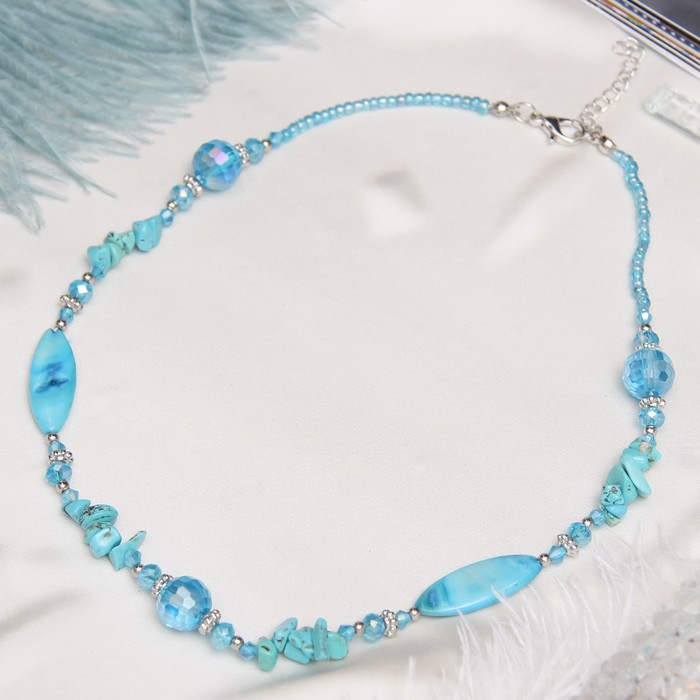 Колье перламутр с крошкой через хрусталик "Бирюза", 45см