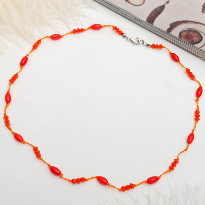 Колье "Коралл с хрусталем", цвет оранжевый, 45см