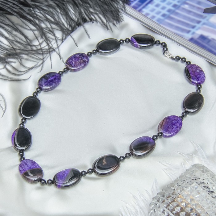 Бусы овал через два шара "Агат пористый", цвет сиренево-коричневый, 55см