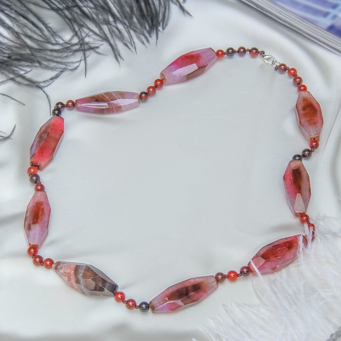 Бусы галтовка гранёная через два шара "Агат пористый", цвет розовый, 55см