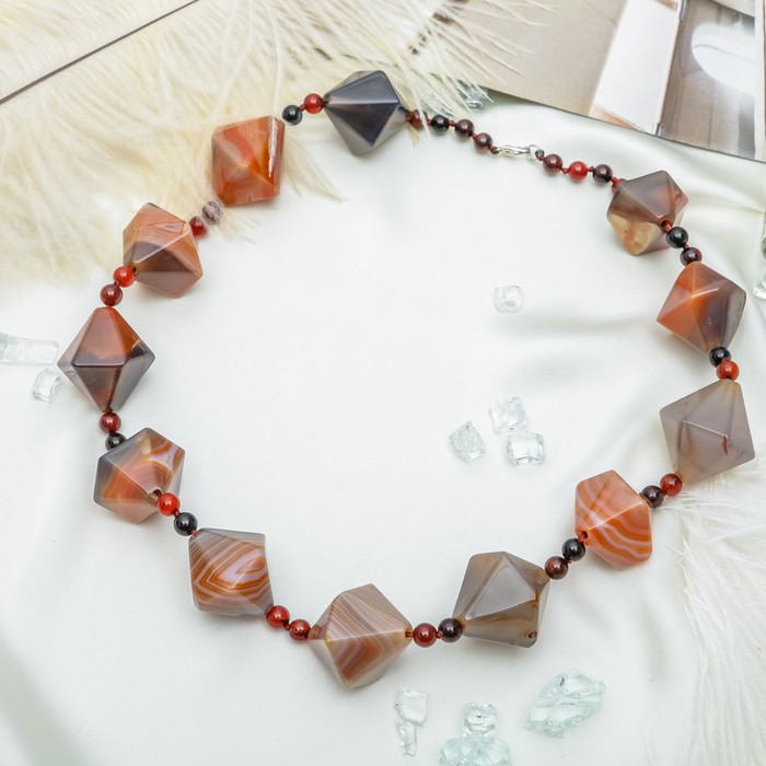 Бусы галтовка гранёная через два шара "Агат пористый", цвет коричневый, 55см