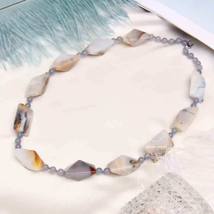 Бусы "Агат пористый" пирамида объемная, цвет серый, 55см