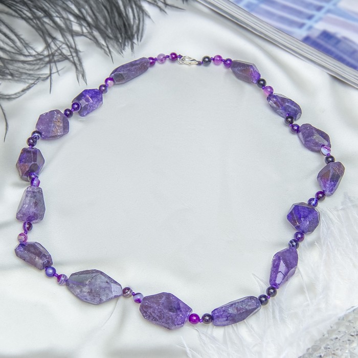 Бусы галтовка через шарик "Агат" под аметист , 55см