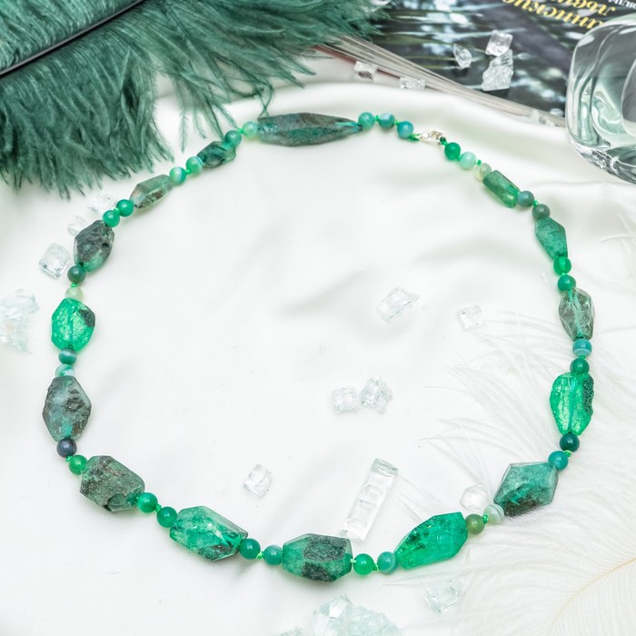 Бусы галтовка через шарик "Агат" под изумруд , 55см