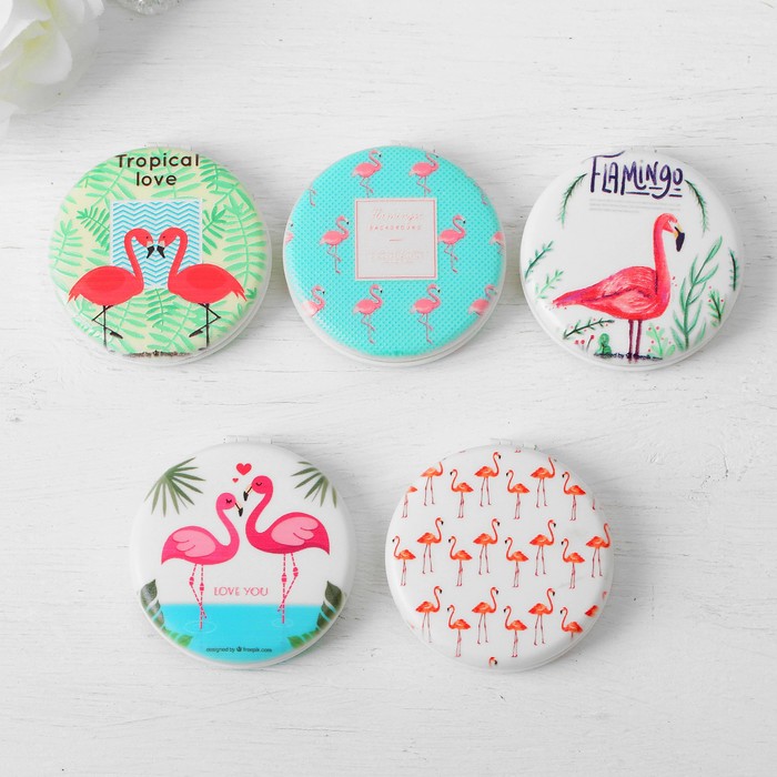 Зеркало складное «Розовый фламинго», круглое, с двукратным увеличением, двустороннее, d=6,5см, цвет МИКС