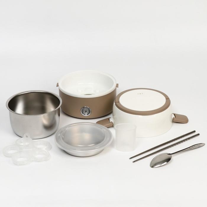 Универсальный электрический ланч-бокс 1200мл, подогрев от сети, микс, 15х15 см