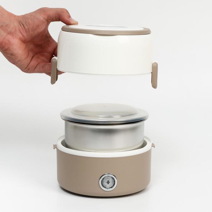 Универсальный электрический ланч-бокс 1200мл, подогрев от сети, микс, 15х15 см