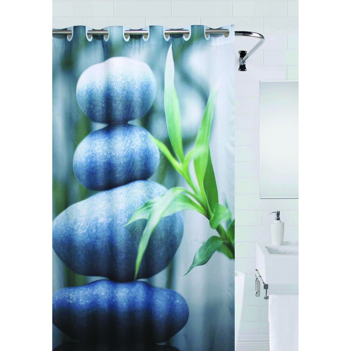 Штора для ванной Stones grey 180х200 Большие кольца