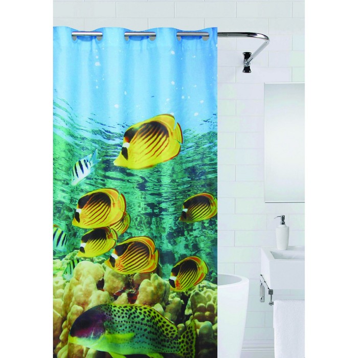Штора для ванной Saltwater fish 180х200, цвет голубой