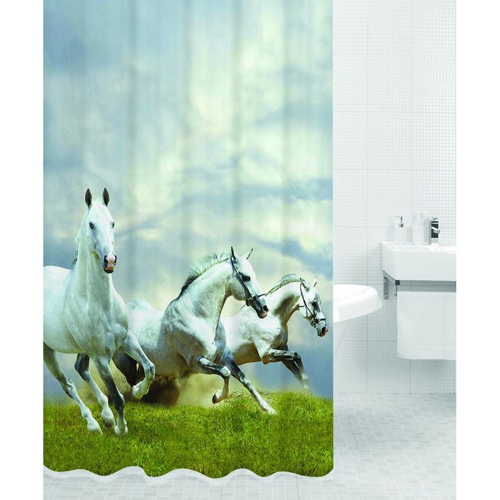 Штора для ванной HORSE, цвет Лошади HOT Print 180х200